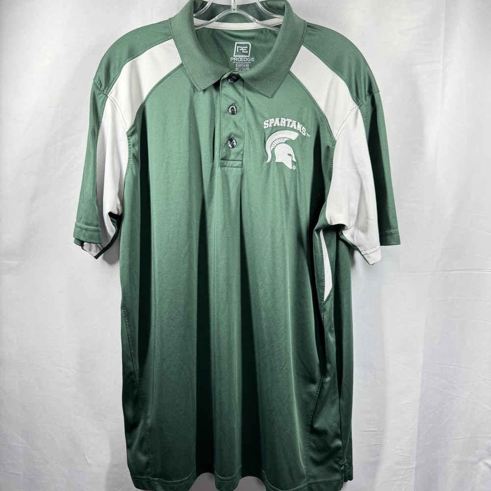 Michigan State Spartans Shirt Mens Large Green NCAA Basketball Polo Polyester‎